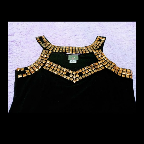 🆗Black & Gold Stud Trim Stretchy Top M - Picture 4 of 13